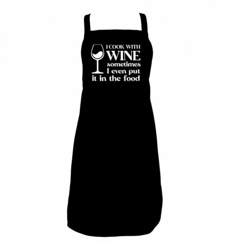 Screen Print Apron Cook with Wine