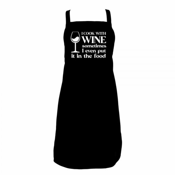 Screen Print Apron Cook with Wine