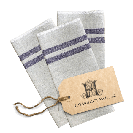 The Monogram Home - Raw Linen Napkin with Indigo Border